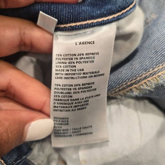 L'agence Jeans Womens 27 Blue Denim Mid Rise Frayed Hem Zip Fly Straight Stretch - Picture 5 of 6